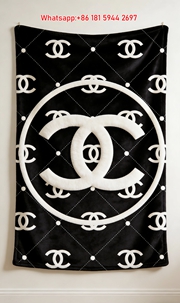Chanel Black & White Quilted CC Logo Flannel Throw Blanket IMG_7089